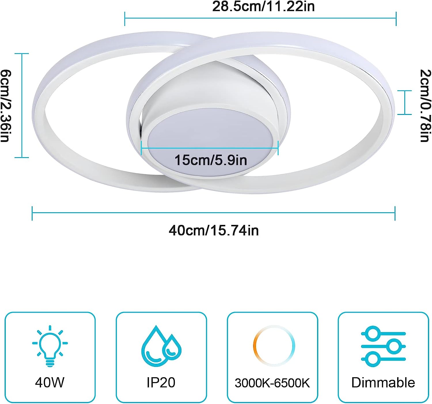 Ceiling Light - White Metal Frame, Tunable and Dimmable