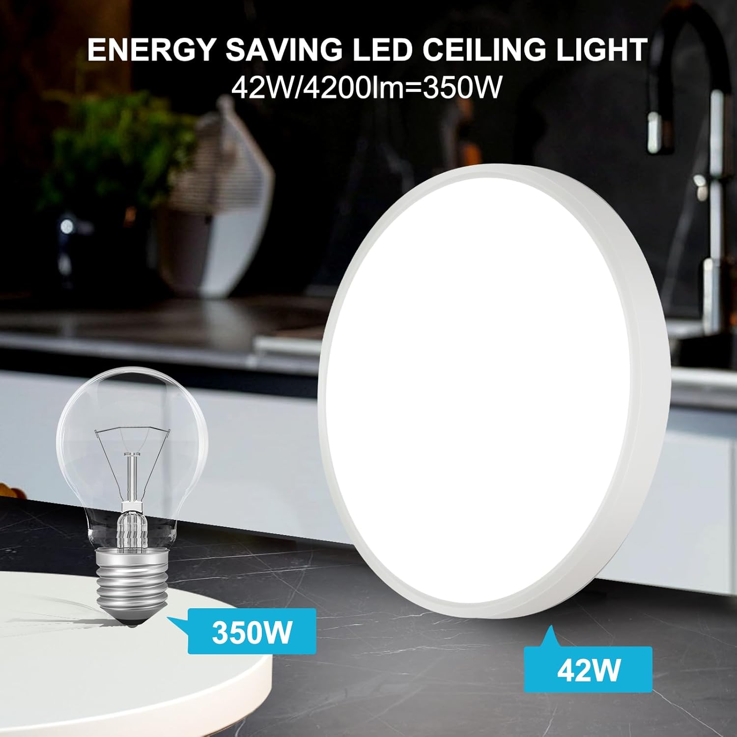 Ceiling Light - White Plastic Frame, White Light
