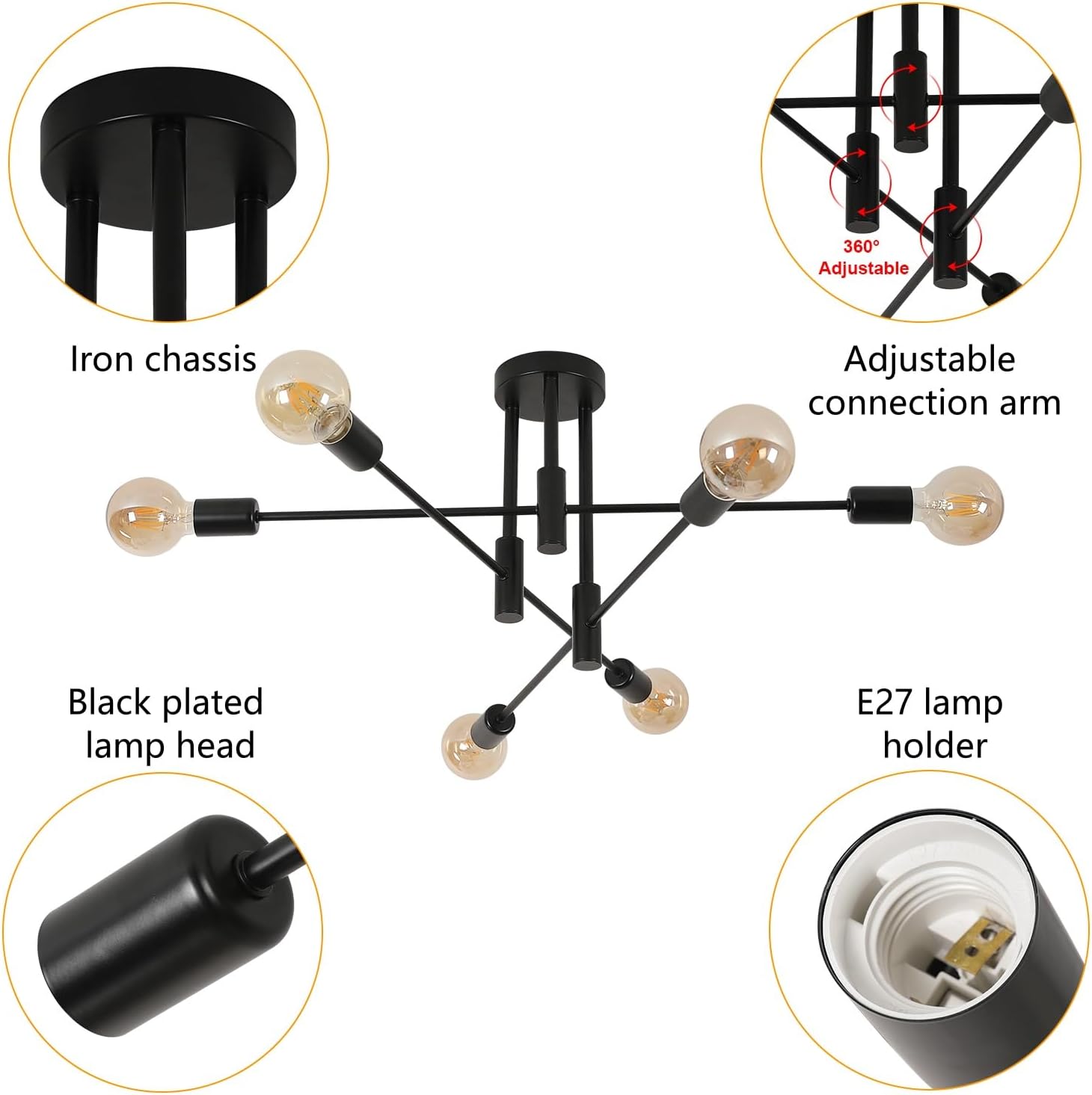 Ceiling Light - Black Metal Frame