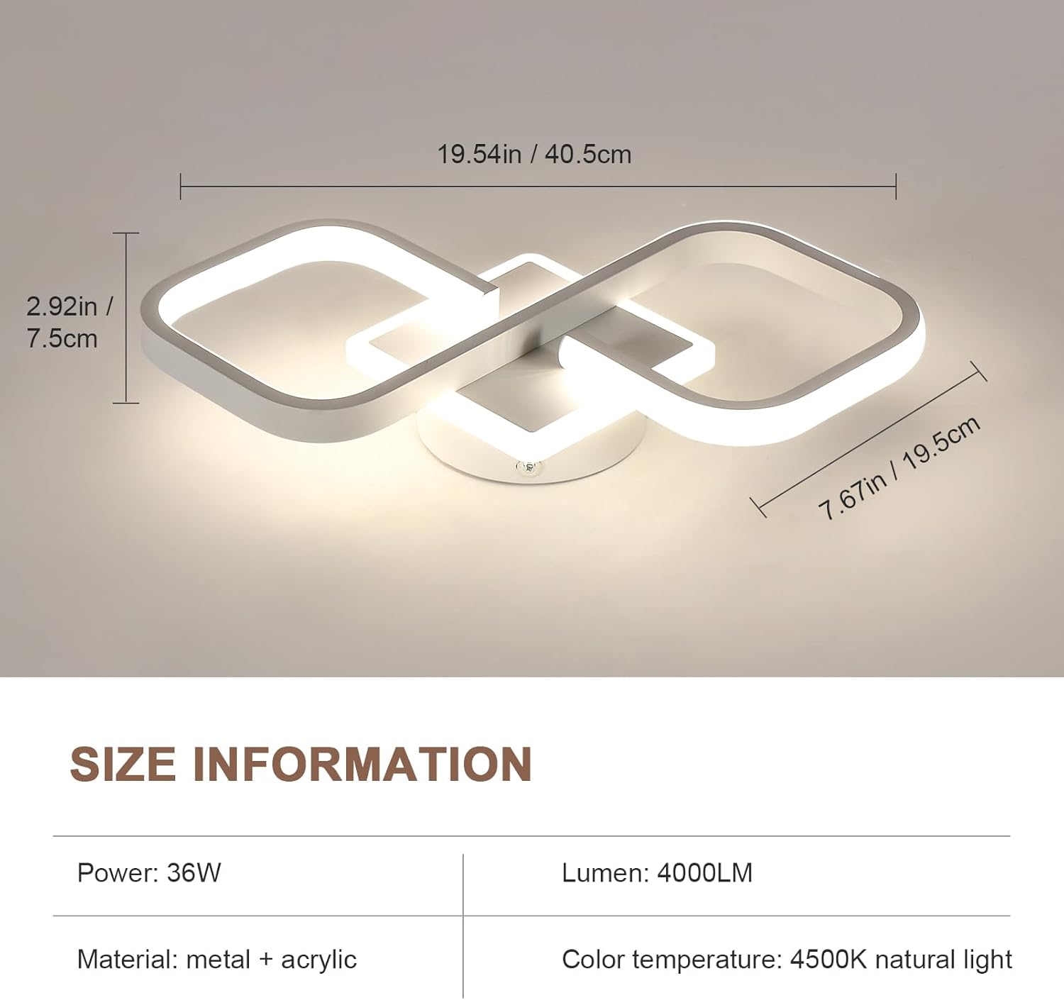 Ceiling Light - White Acrylic Frame, Natural Light