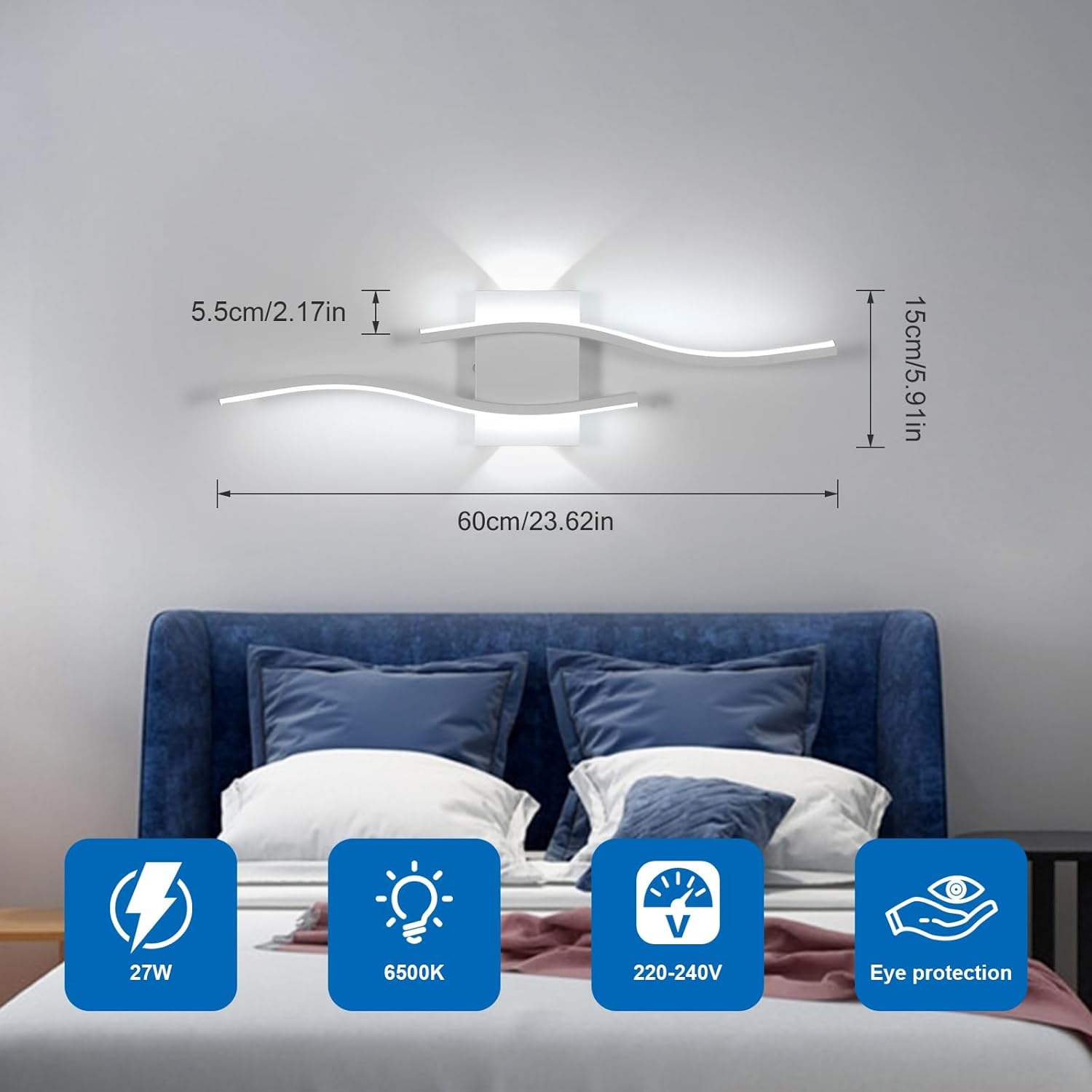 Wall Light - White Aluminium Frame, White Light