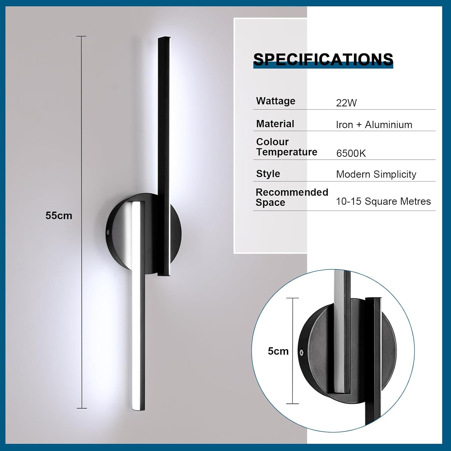 Lampada da parete - Telaio in alluminio nero, luce bianca