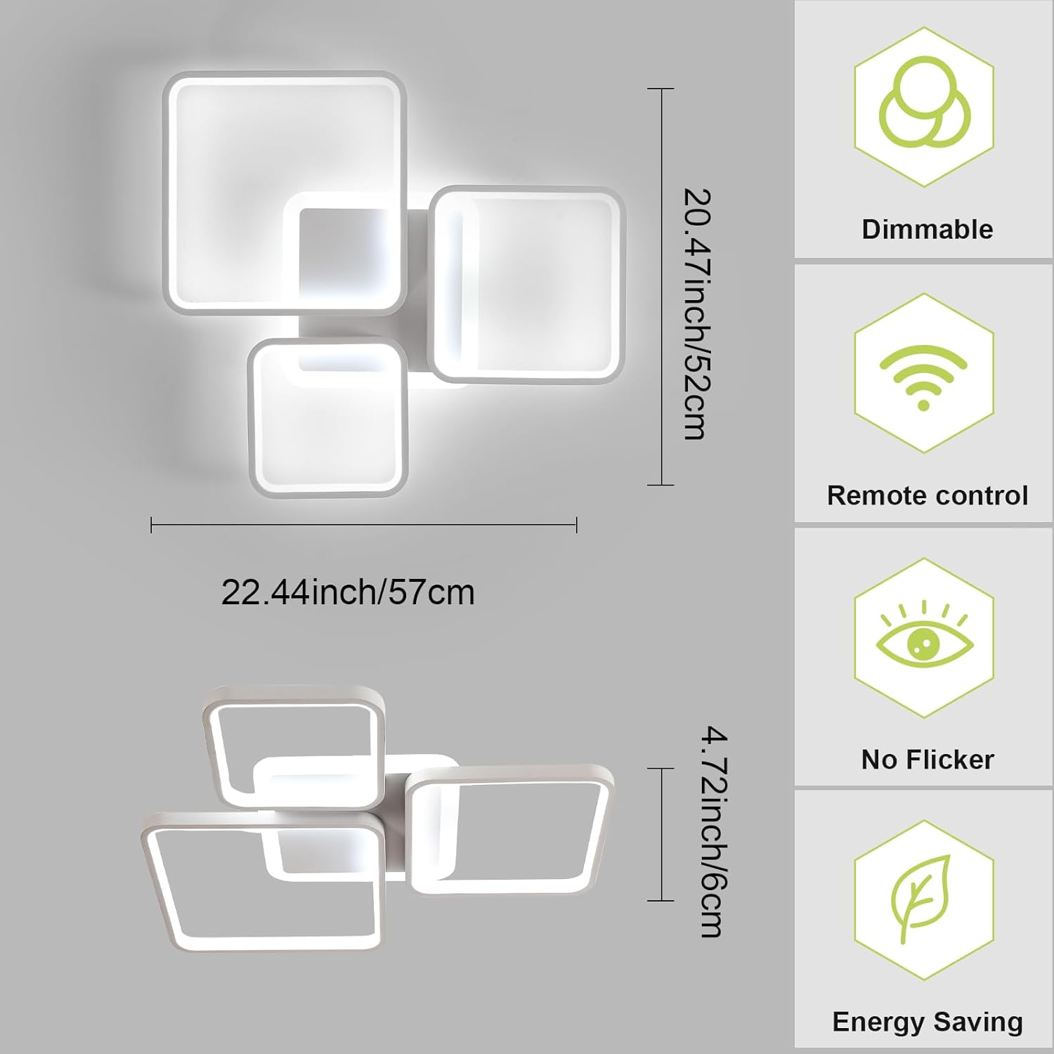 Ceiling Light - White Acrylic Frame, Tunable and Dimmable