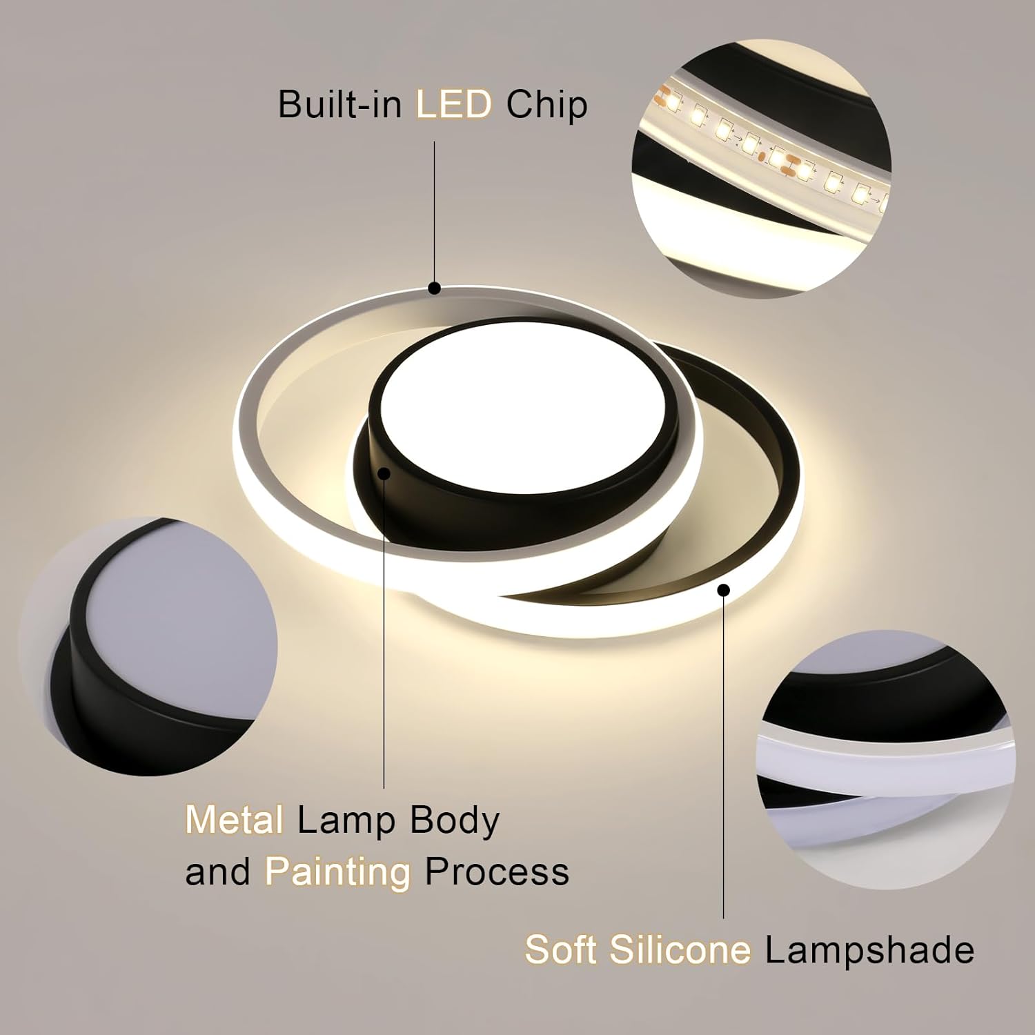 Ceiling Light - Black & White Aluminium Frame, Natural Light