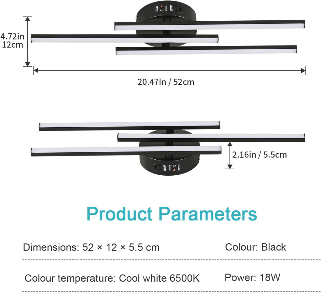 Ceiling Light - Black Aluminium Frame, White Light