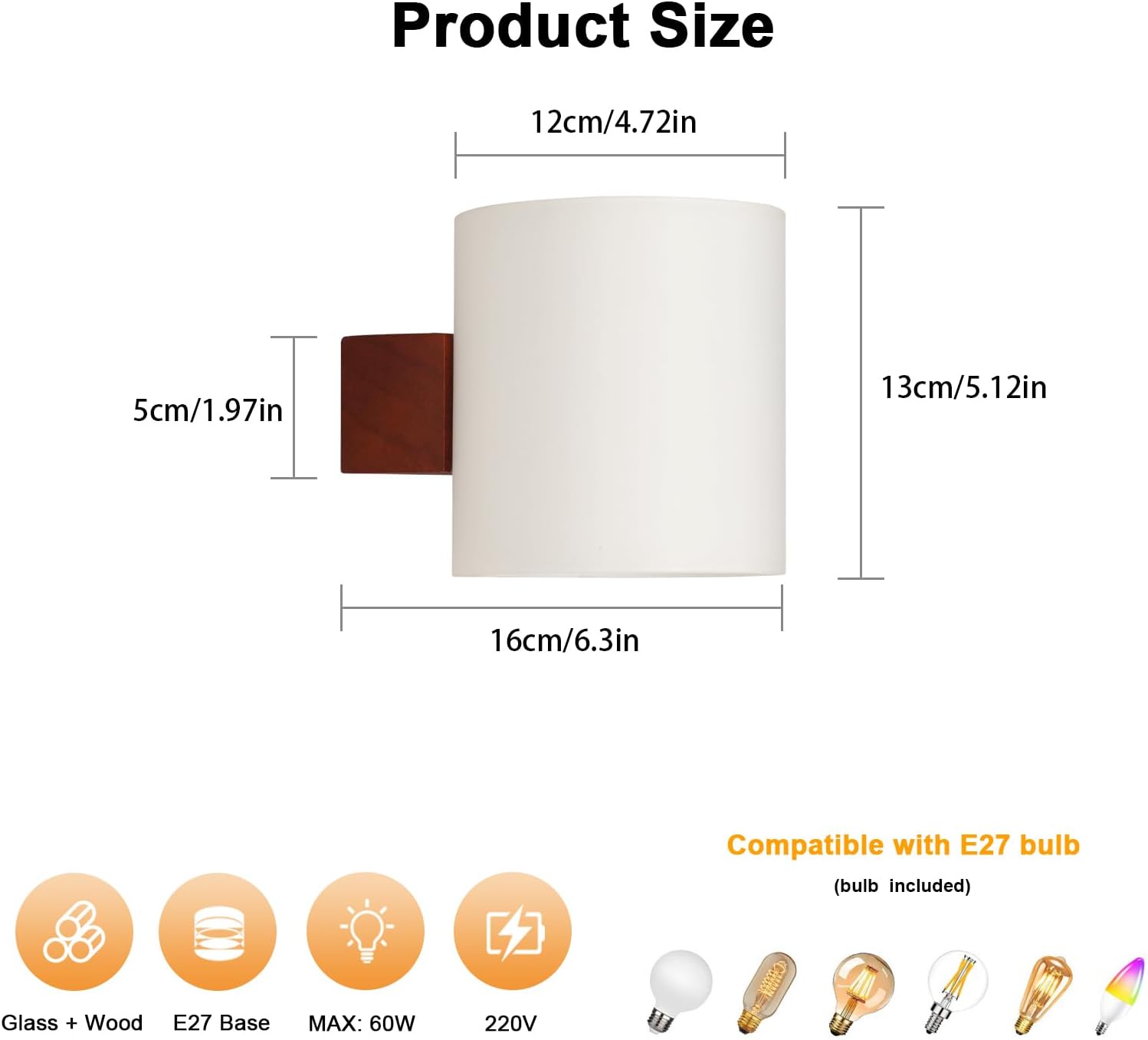 Wall Light - Wood Glass Frame, Tunable