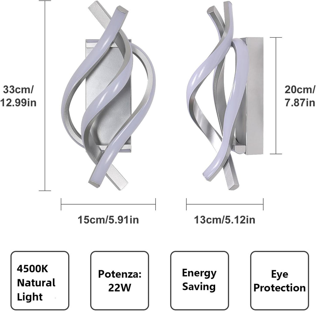 Wall Light - Silver Aluminium Frame, Natural Light