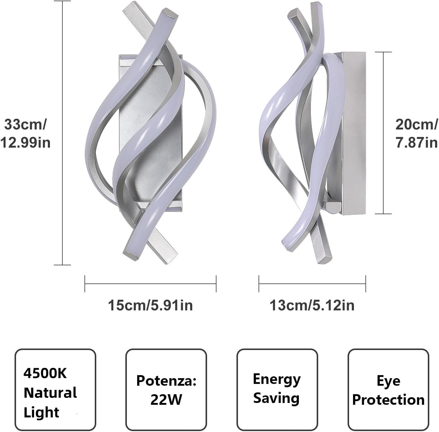 Wall Light - Silver Aluminium Frame, Natural Light