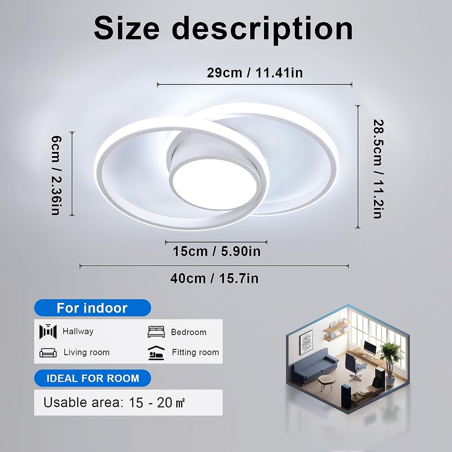 Ceiling Light - White Metal Frame, White Light
