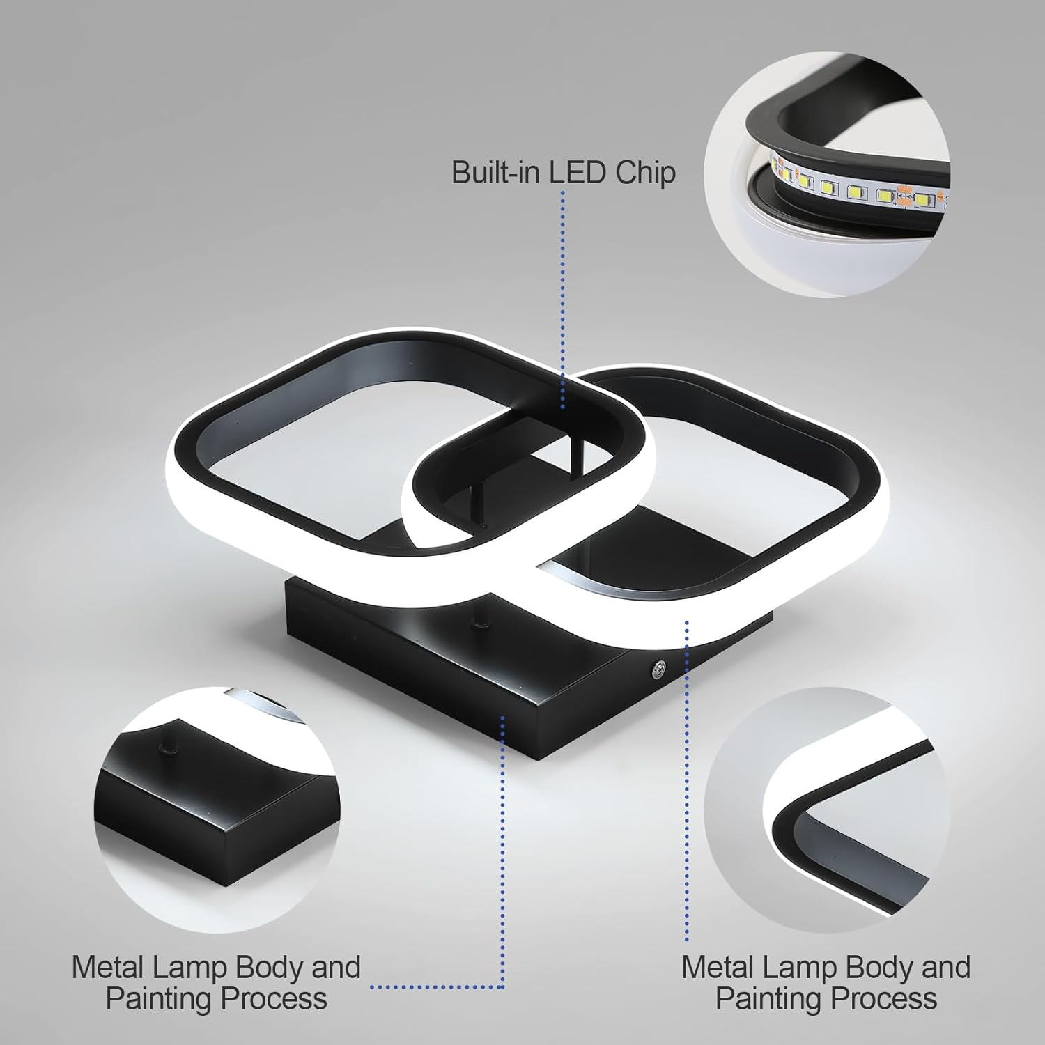 Ceiling Light - Black Aluminium Frame, White Light