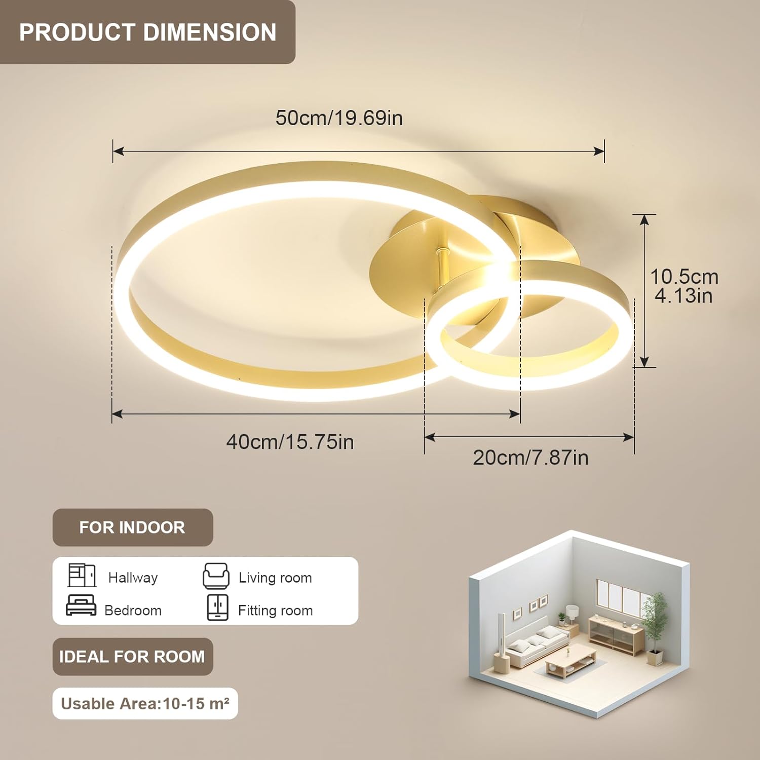 Ceiling Light - Gold Acrylic Frame, Natural Light