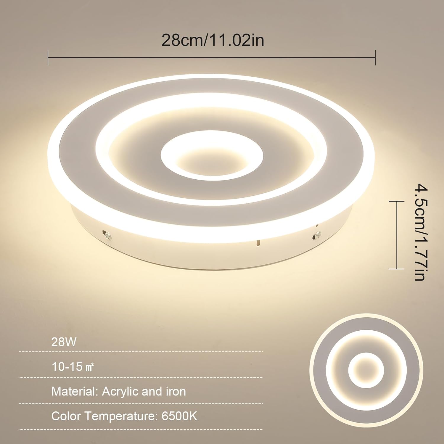 Ceiling Light - White Acrylic Frame, Natural Light