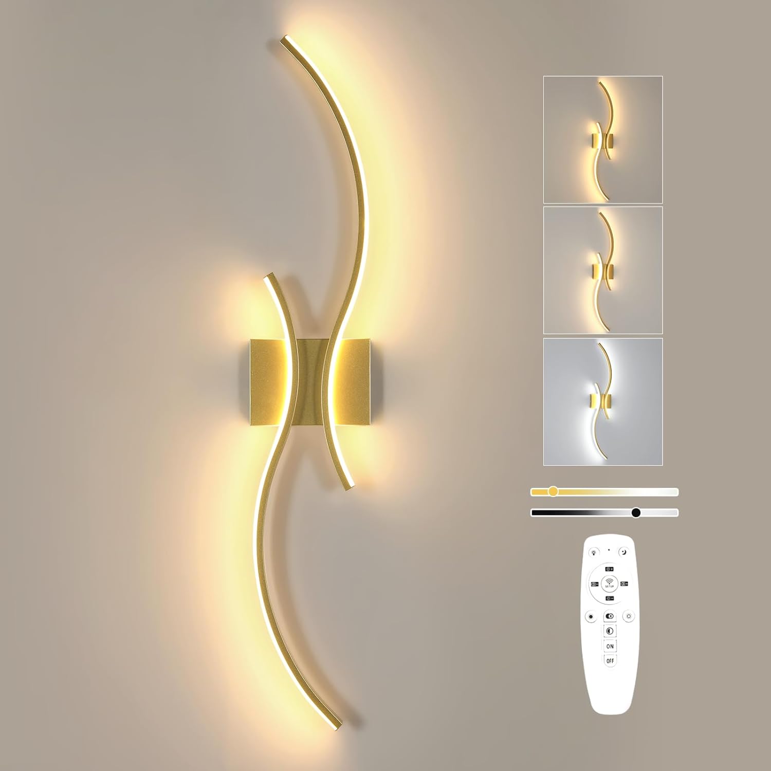 Wall Light - Gold Aluminium Frame, Tunable and Dimmable