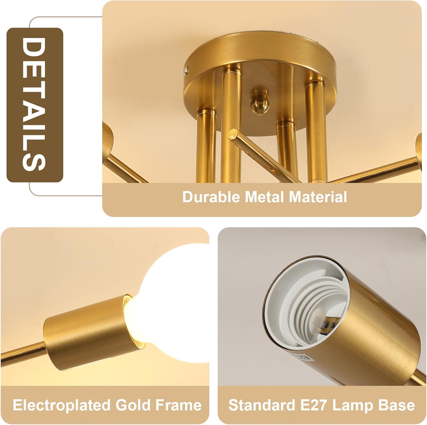 Ceiling Light - Gold Metal Frame