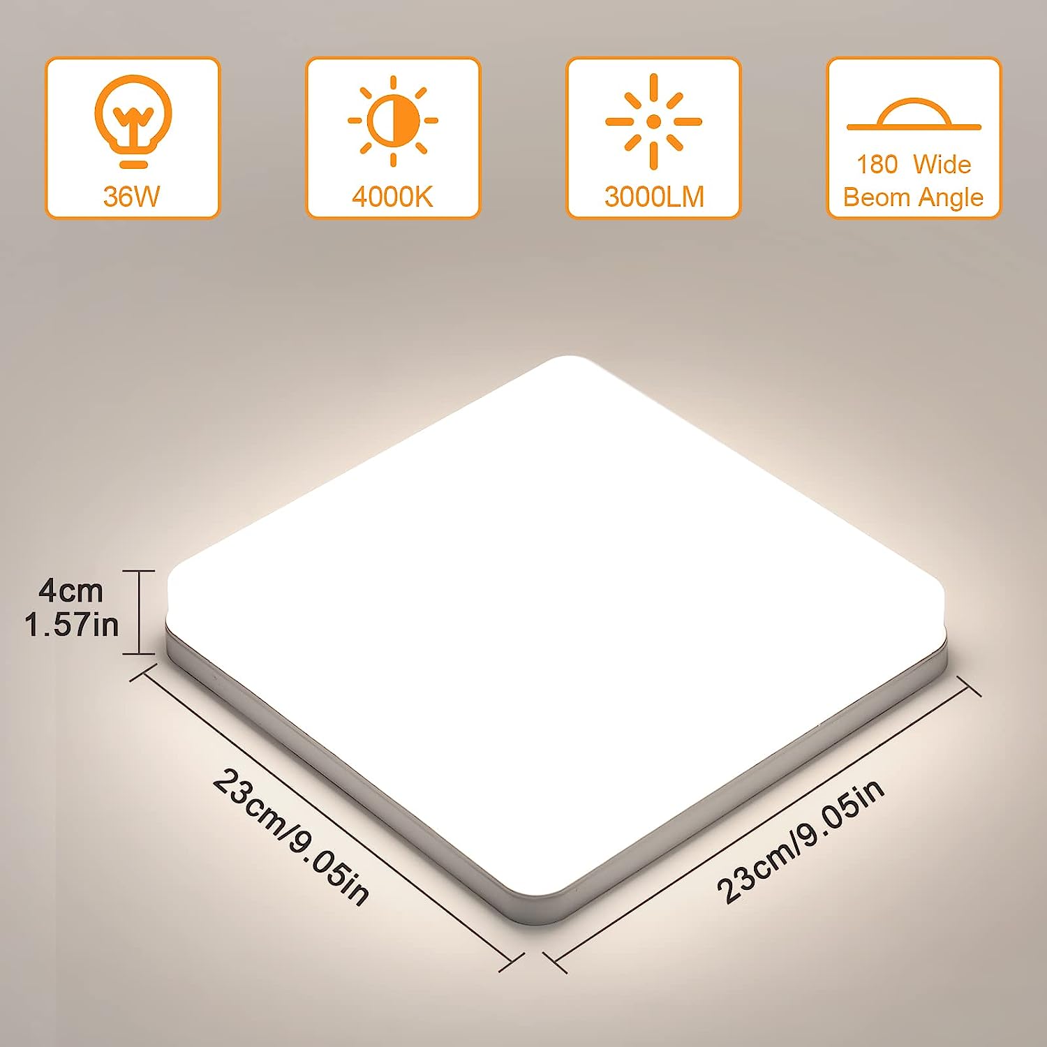 Comely Plafonnier LED, 36W 4050LM Lampe de Plafond LED Carré, Moderne Luminaire Plafonnier LED pour Salon, Chambre à Coucher, Balcon, Cuisine, Lumière Nnaturelle 4000K
