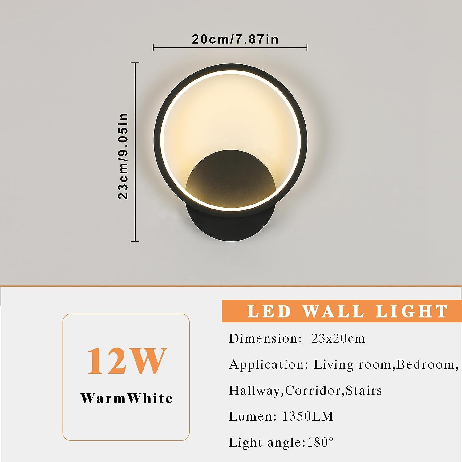 Wall Light - Black Metal Frame, Warm Light