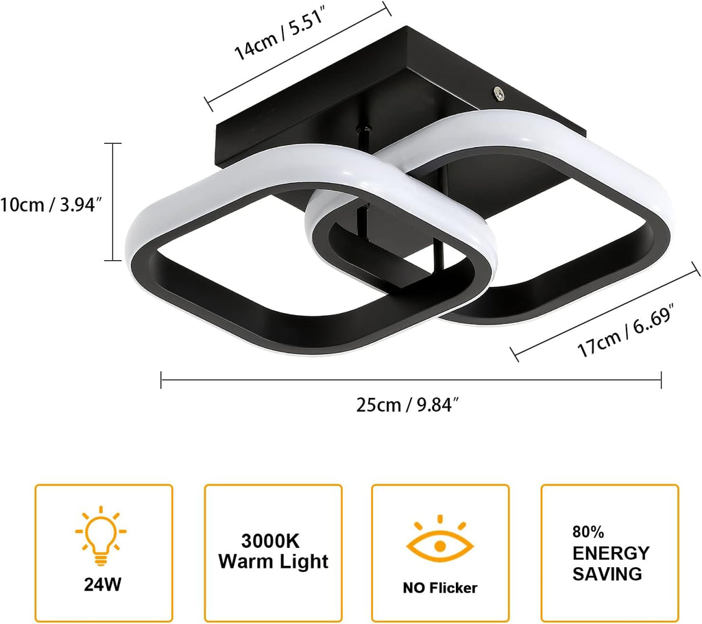 Ceiling Light - Black Aluminium Frame, Warm Light
