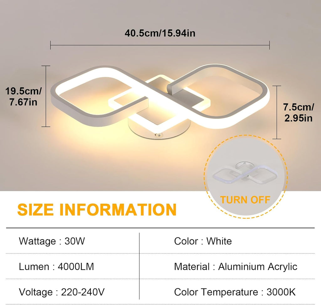 Ceiling Light - White Acrylic Frame, Warm Light