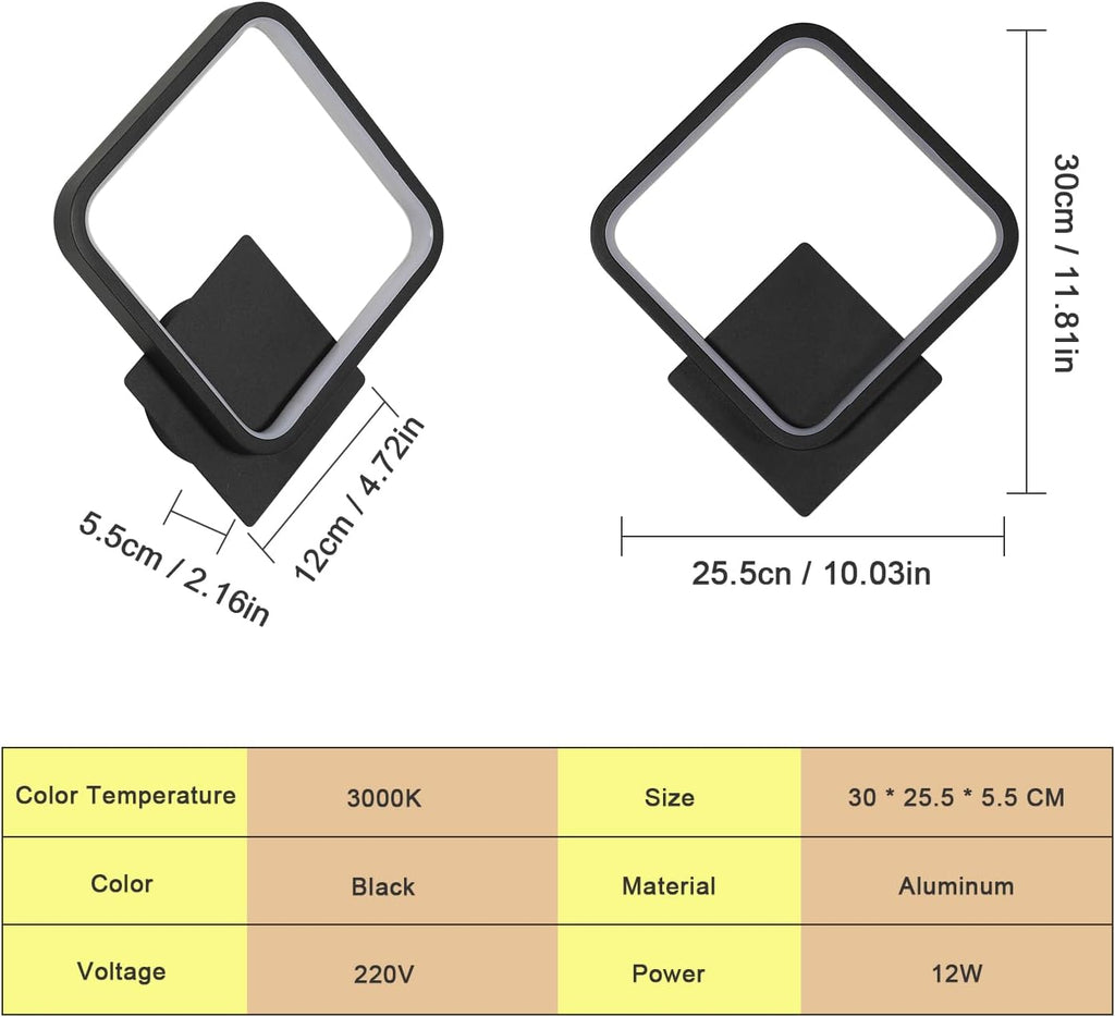 Wall Light - Black Aluminium Frame, Warm Light