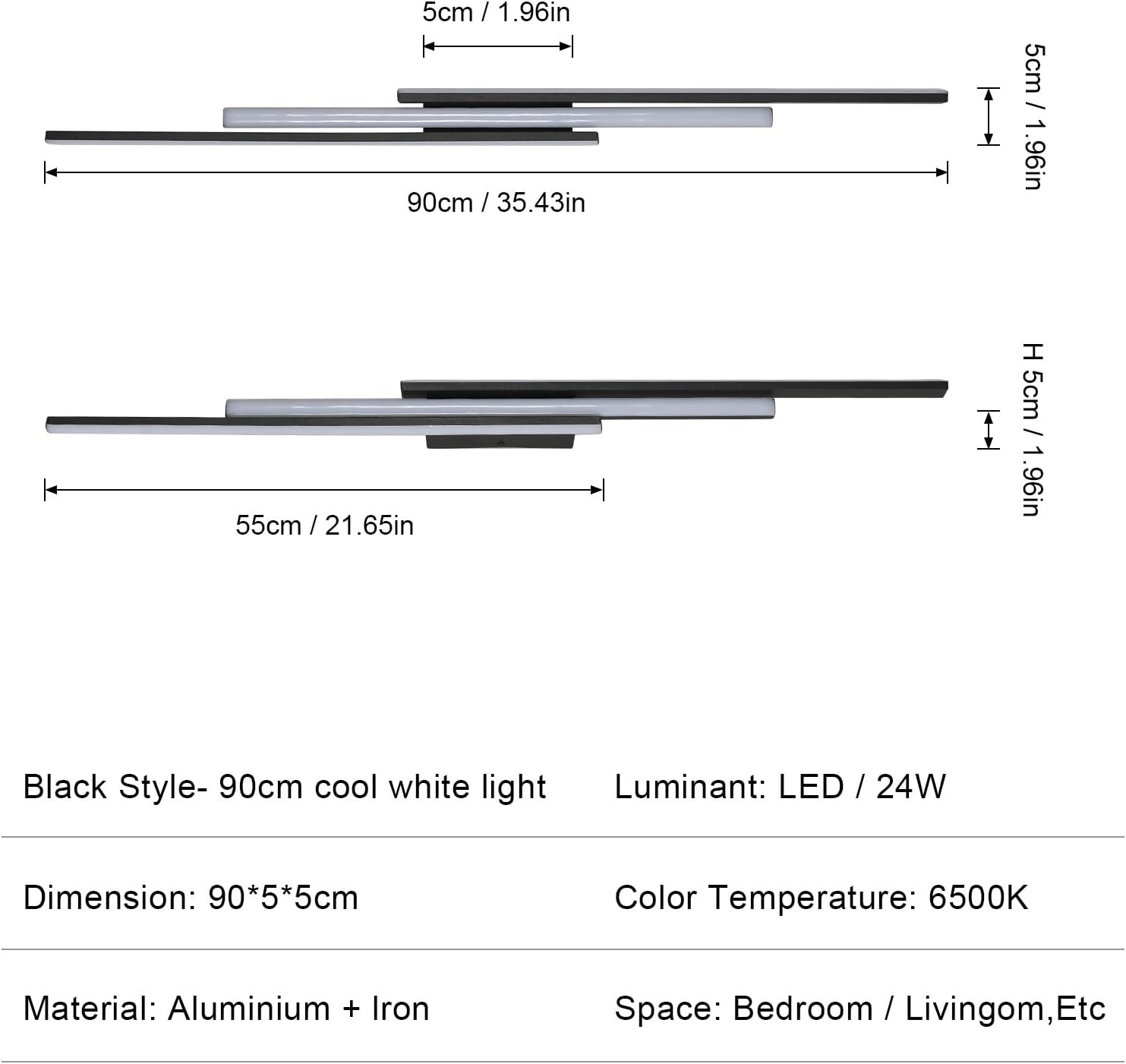 Wandleuchte - Schwarzer Aluminiumrahmen, Warmlicht