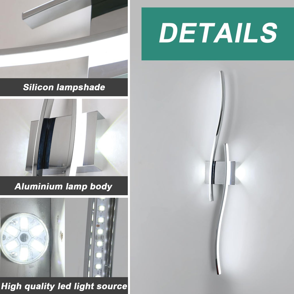 Wandleuchte - Rahmen aus verchromtem Aluminium, weißes Licht