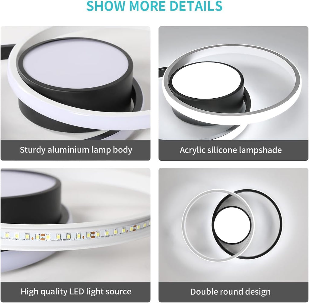 Ceiling Light - Black & White Metal Frame, White Light