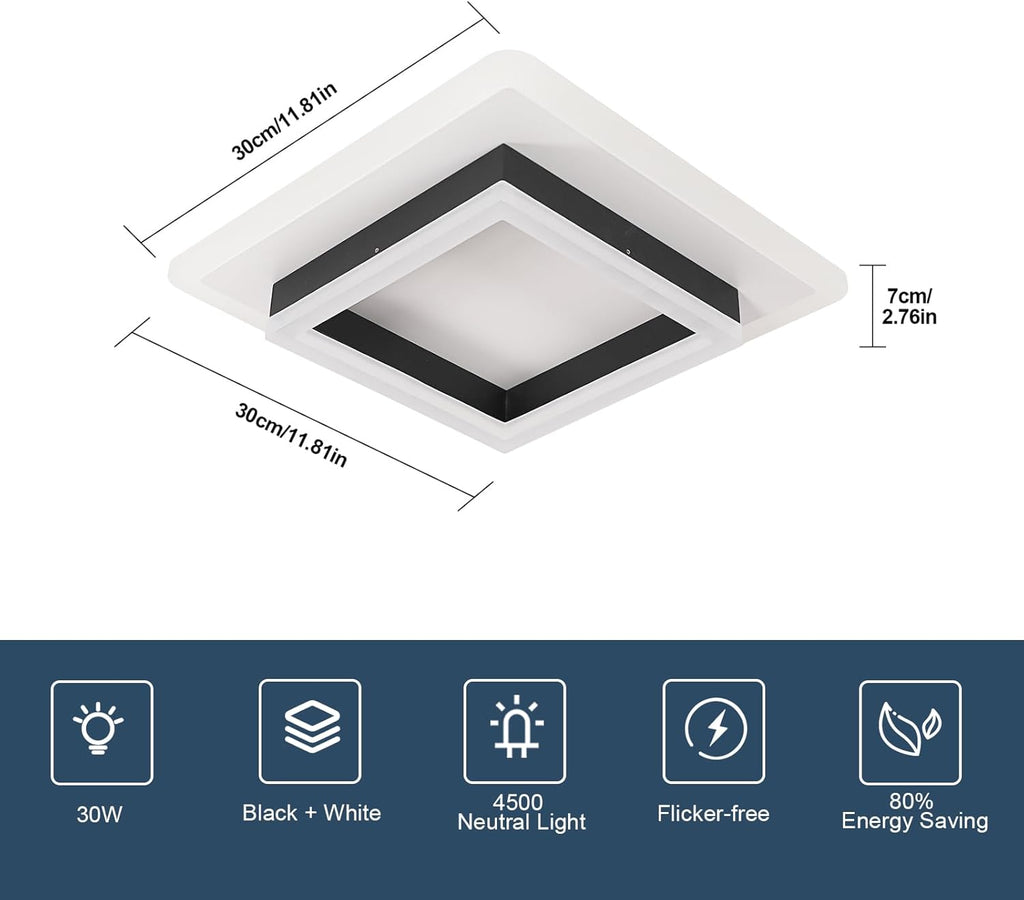 Ceiling Light - Black & White Acrylic Frame, Natural Light