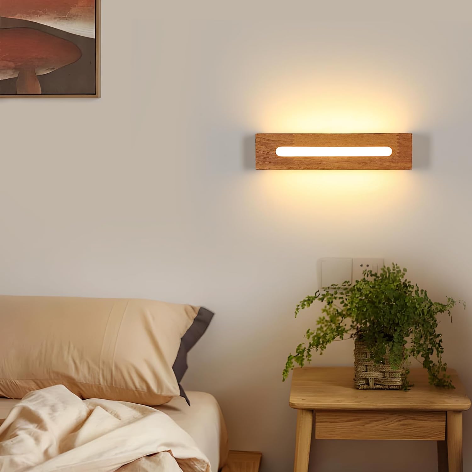 Wandleuchte - Holz-Kunststoffrahmen, Warmlicht
