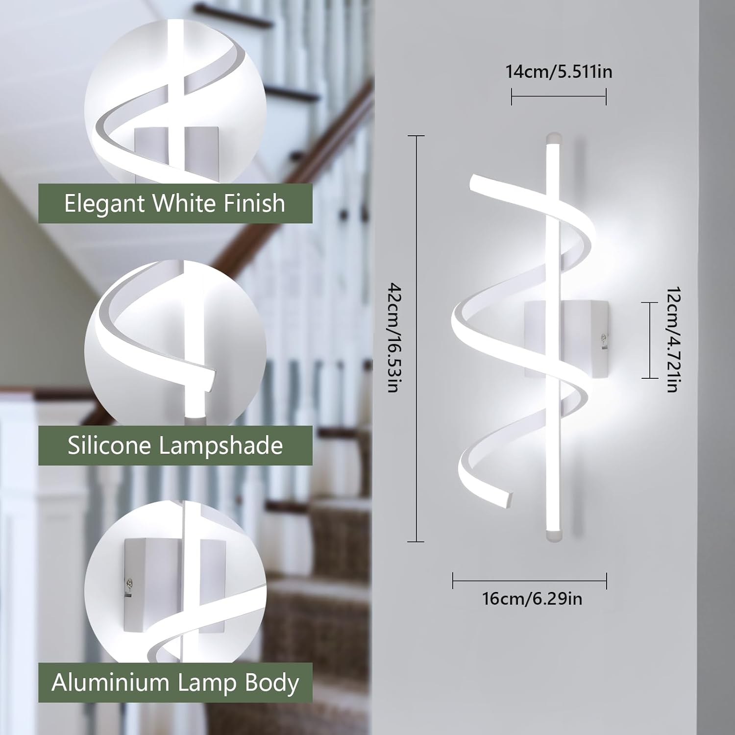 Wall Light - White Aluminium Frame, White Light