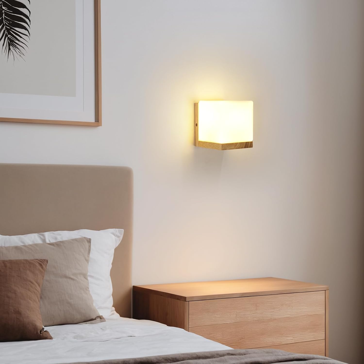 Wandleuchte - Rahmen aus Holz und Glas