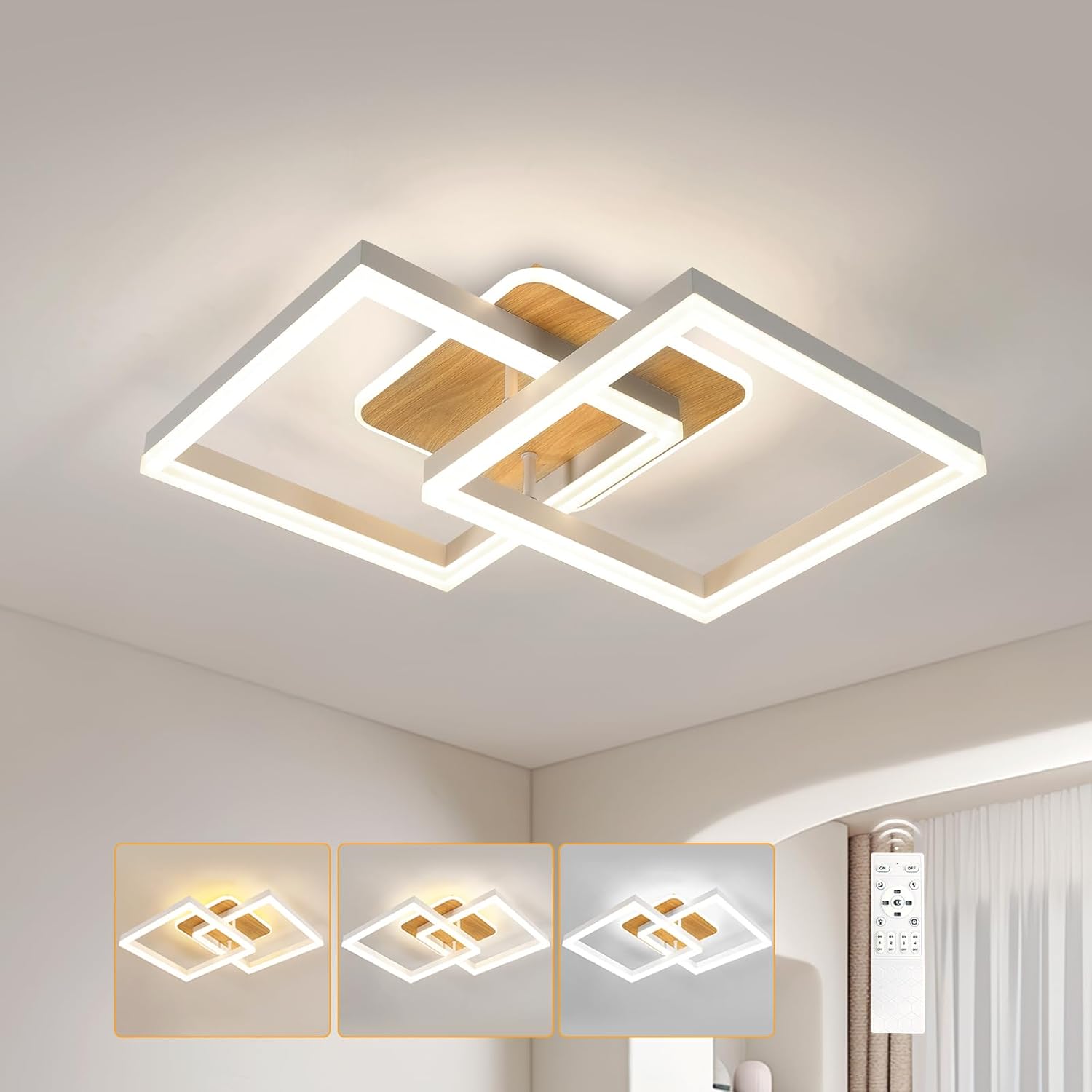 Ceiling Light - Wood Acrylic Frame, Tunable and Dimmable