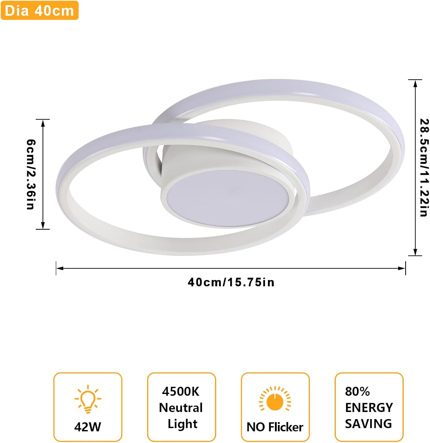 Ceiling Light - White Metal Frame, Natural Light