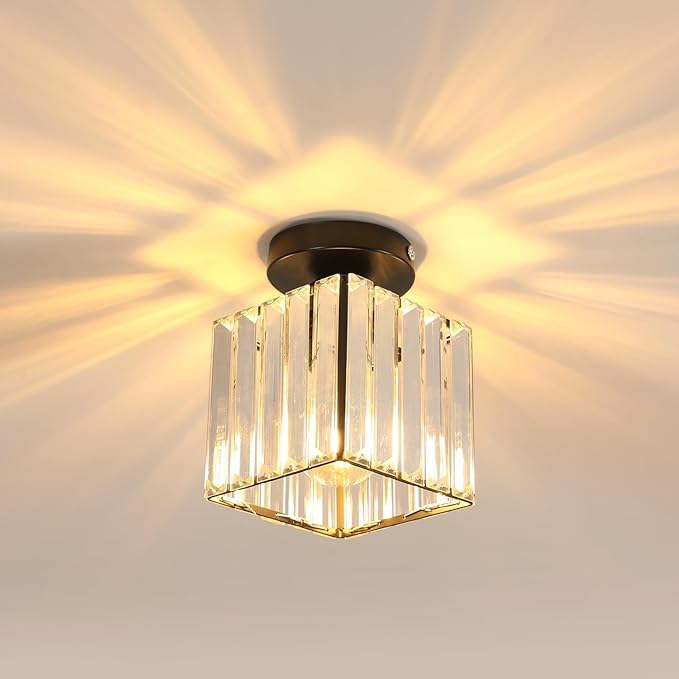 Ceiling Light - Black Crystal Frame, Warm Light