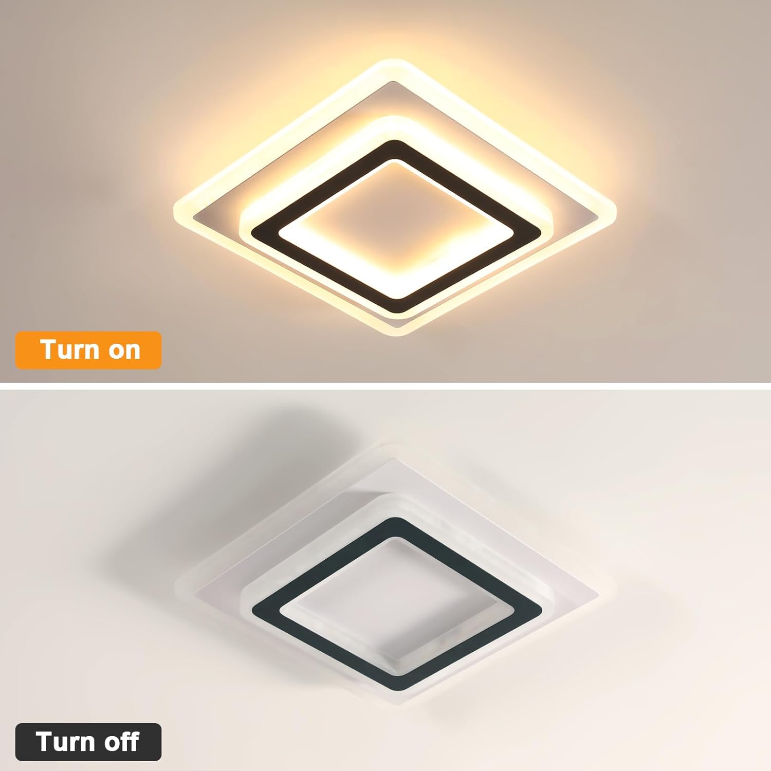 Ceiling Light - Black & White Acrylic Frame, Warm Light
