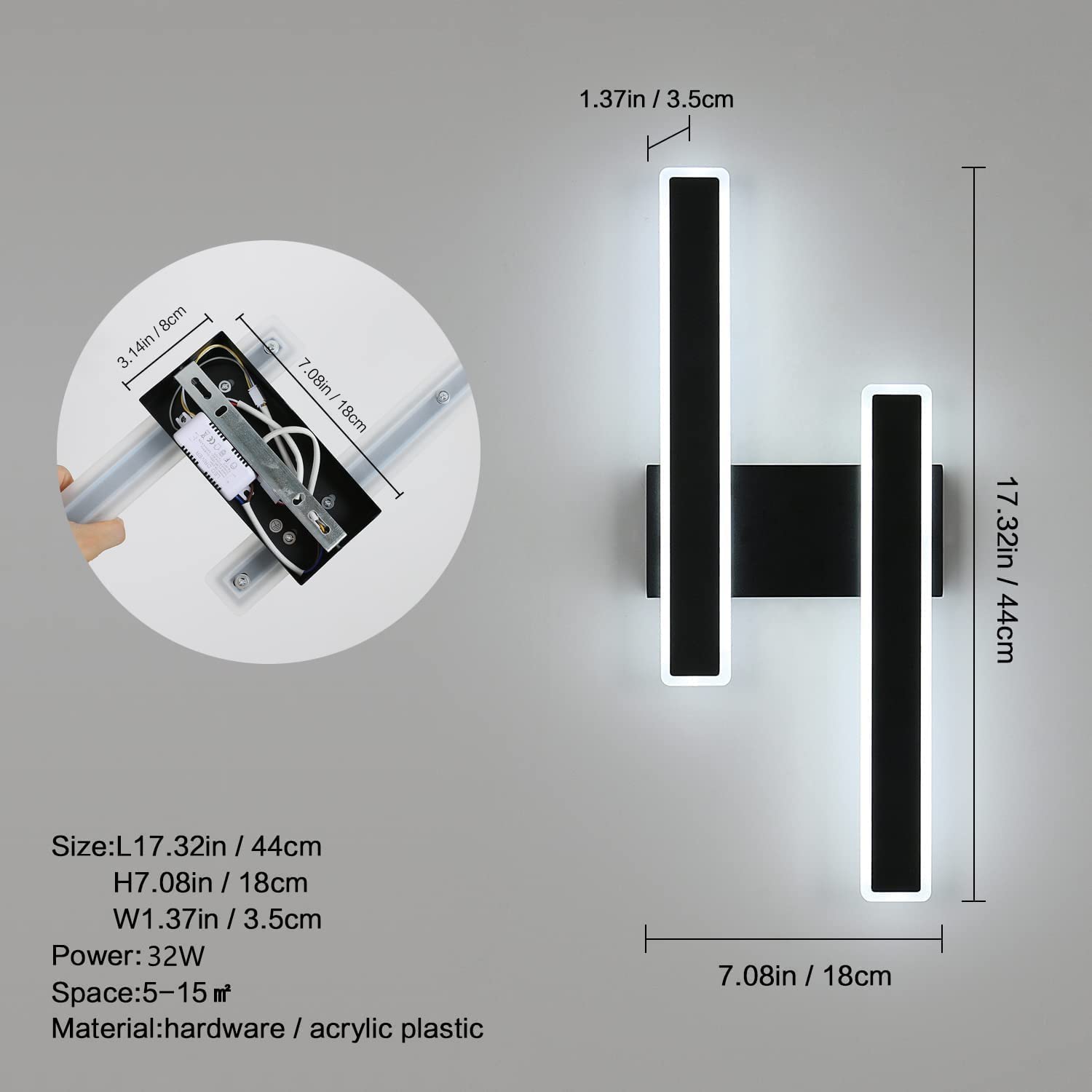 Wall Light - Black Acrylic Frame, Tunable
