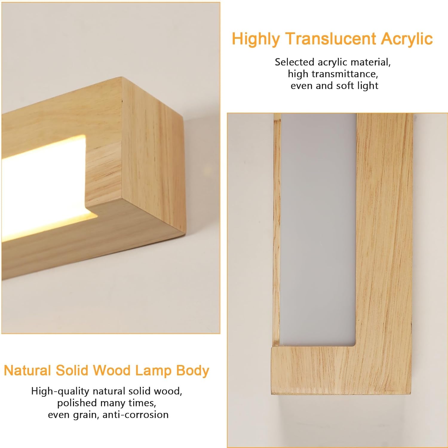 Wall Light - Wood Metal Frame, Warm Light