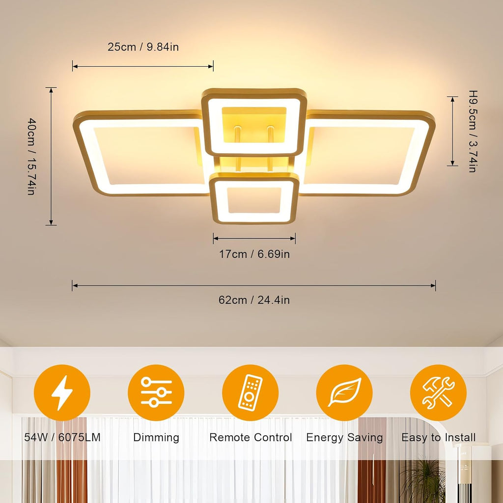 Ceiling Light - Gold Acrylic Frame, Tunable and Dimmable