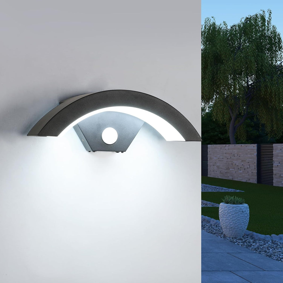Wall Light - U-Shaped, Black Metal Frame, White Light