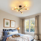Ceiling Light - Black & Wood Metal Frame