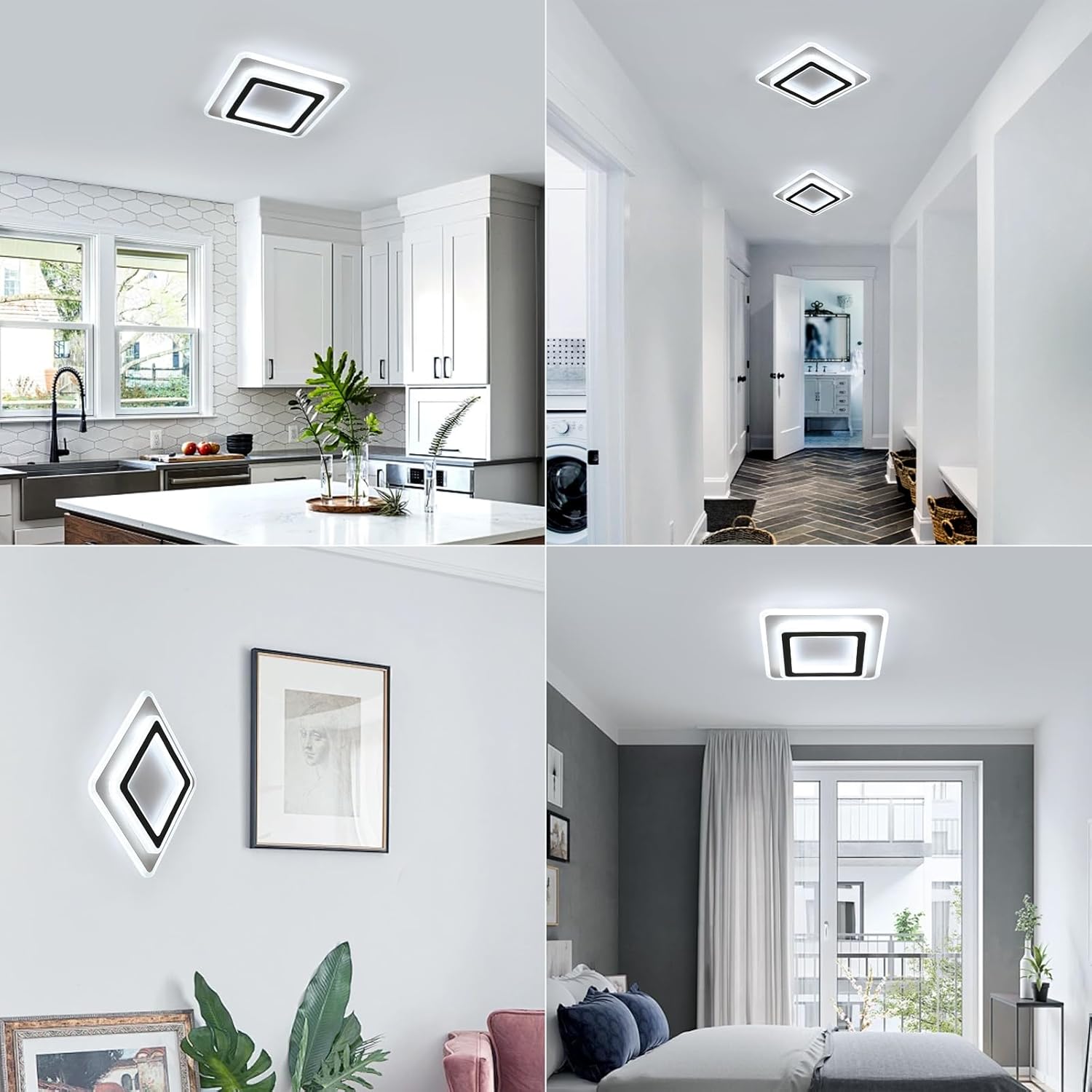 Ceiling Light - Black & White Acrylic Frame, White Light
