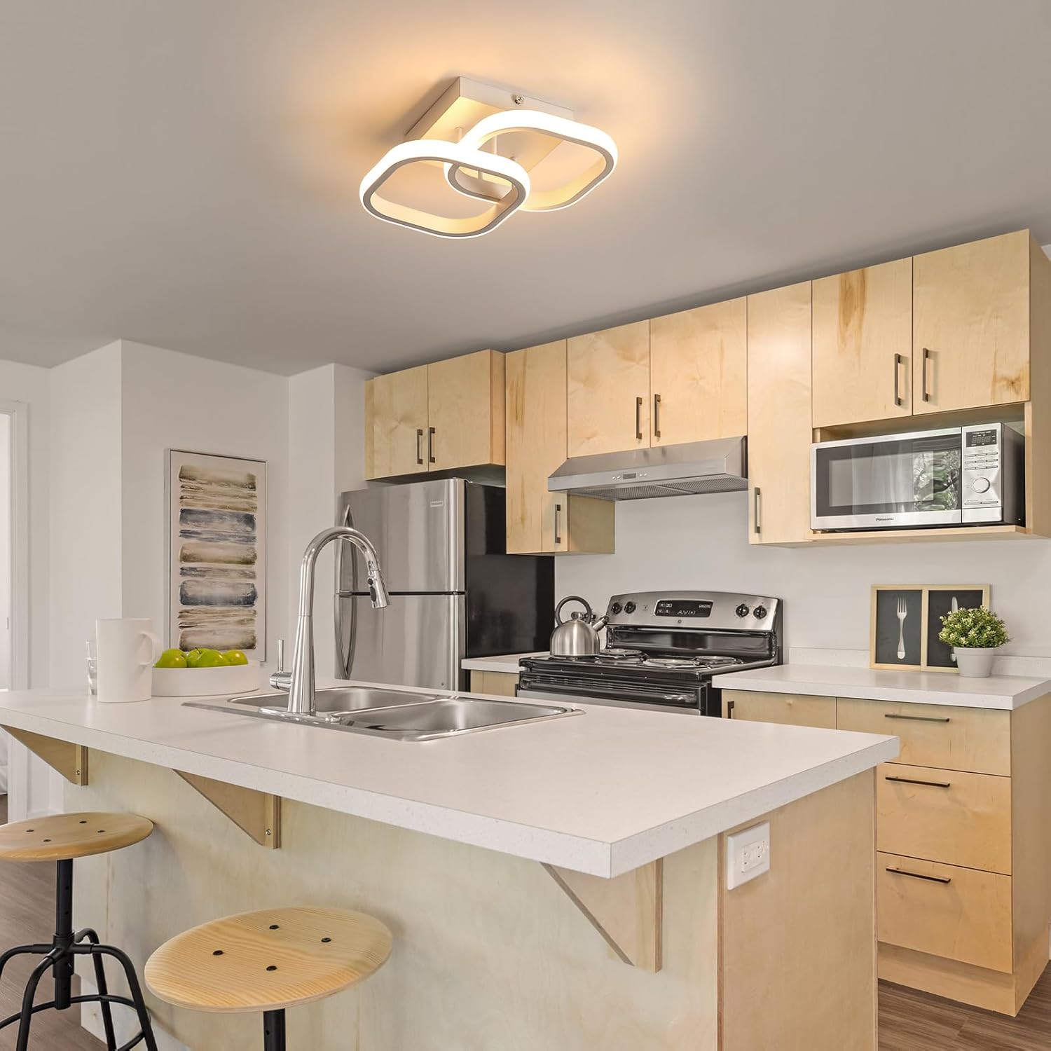 Ceiling Light - White Aluminium Frame, Warm Light