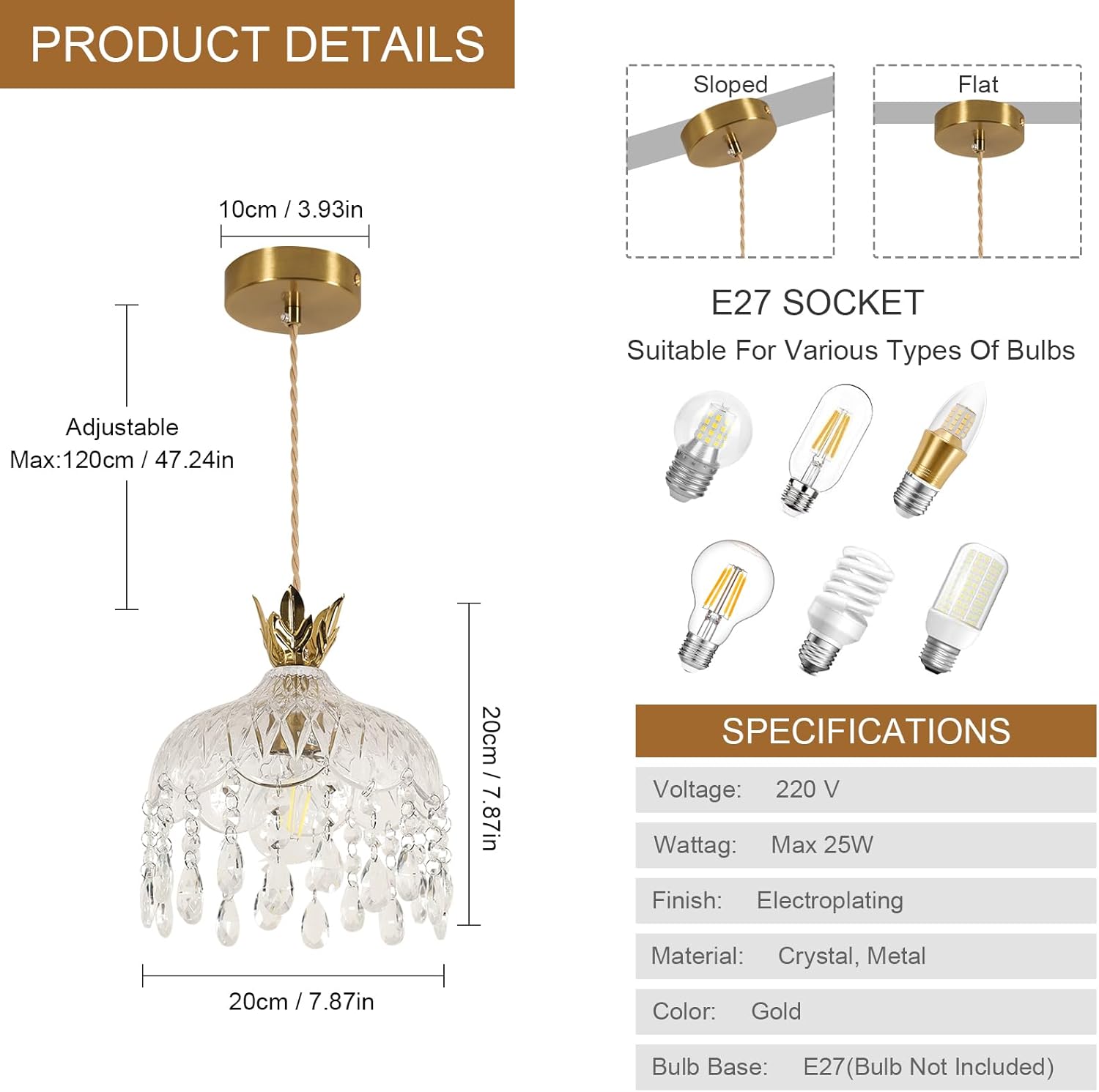 Chandeliers - Gold Glass Frame, Warm Light