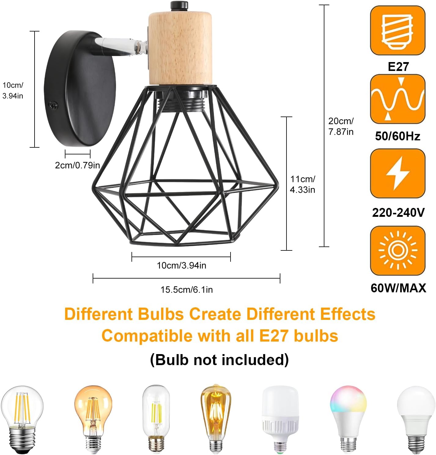 Wall Light - Black Metal Frame