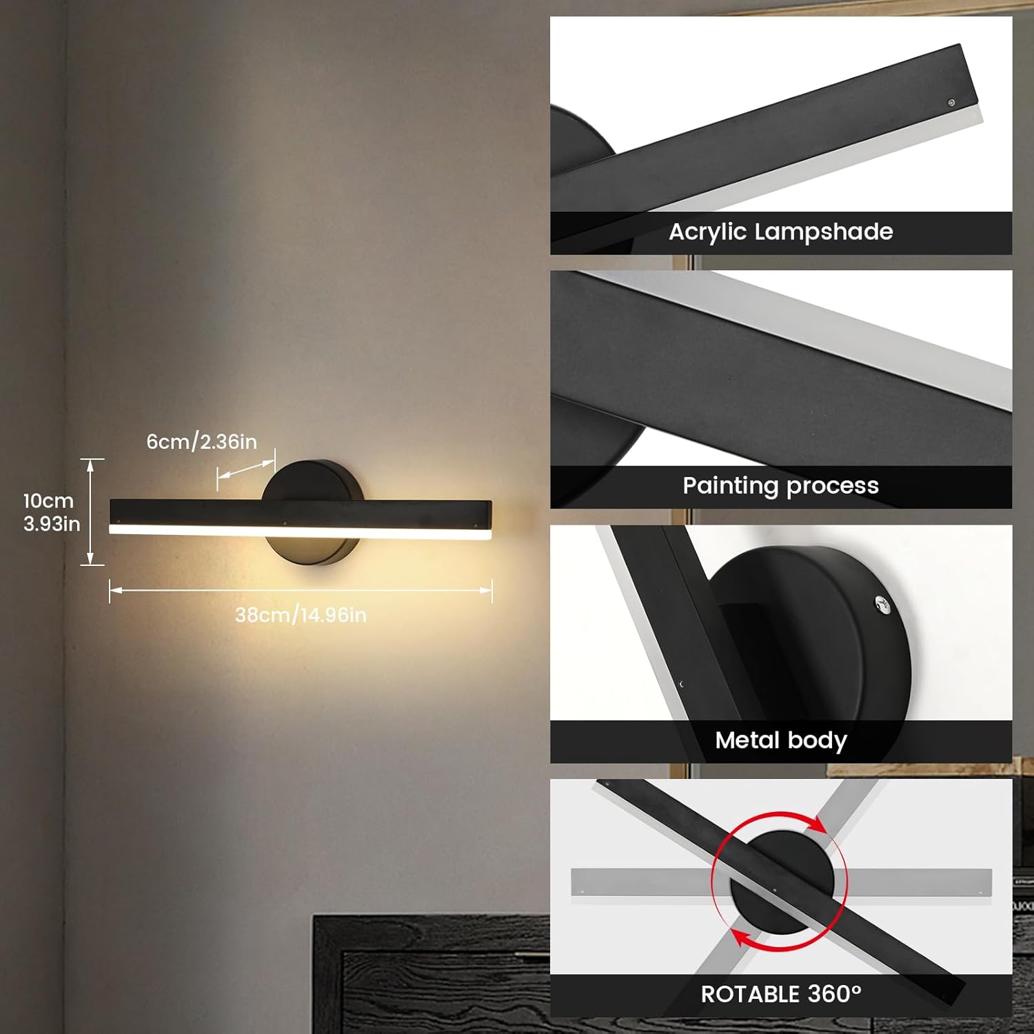 Wall Light - Black Acrylic Frame, Warm Light