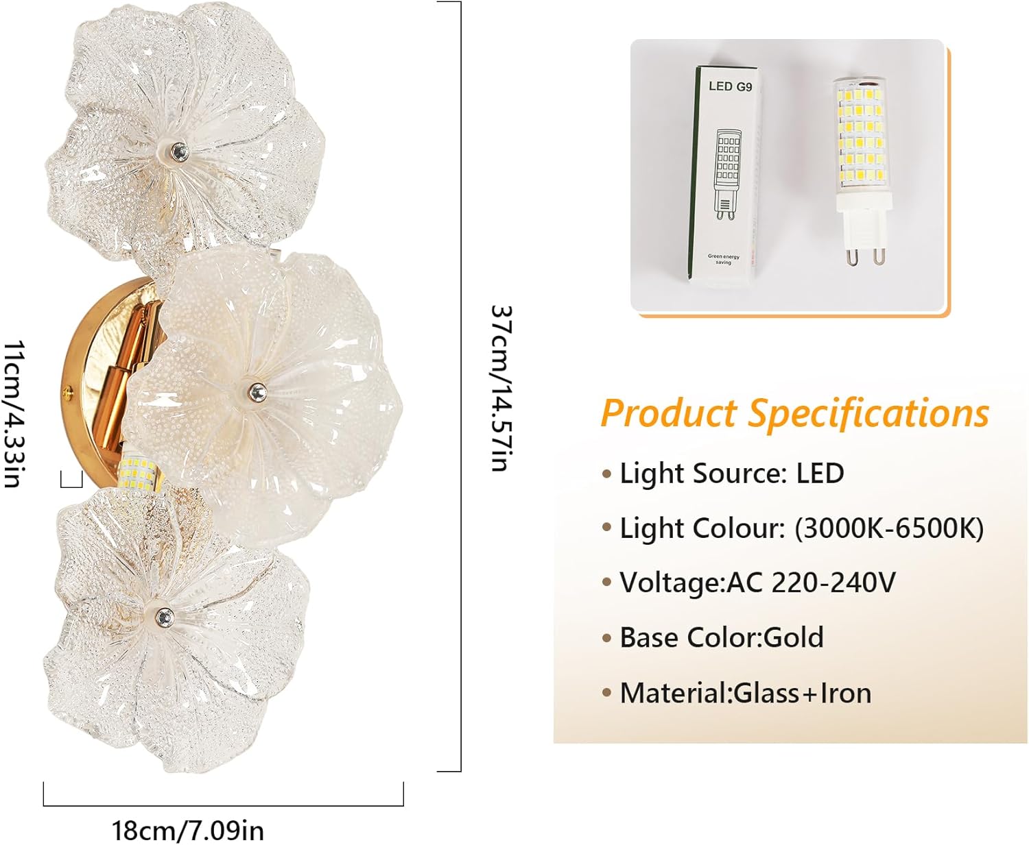 Wall Light - Gold Glass Frame, Tunable