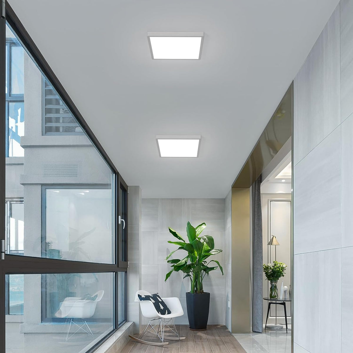 Ceiling Light - White Plastic Frame, White Light