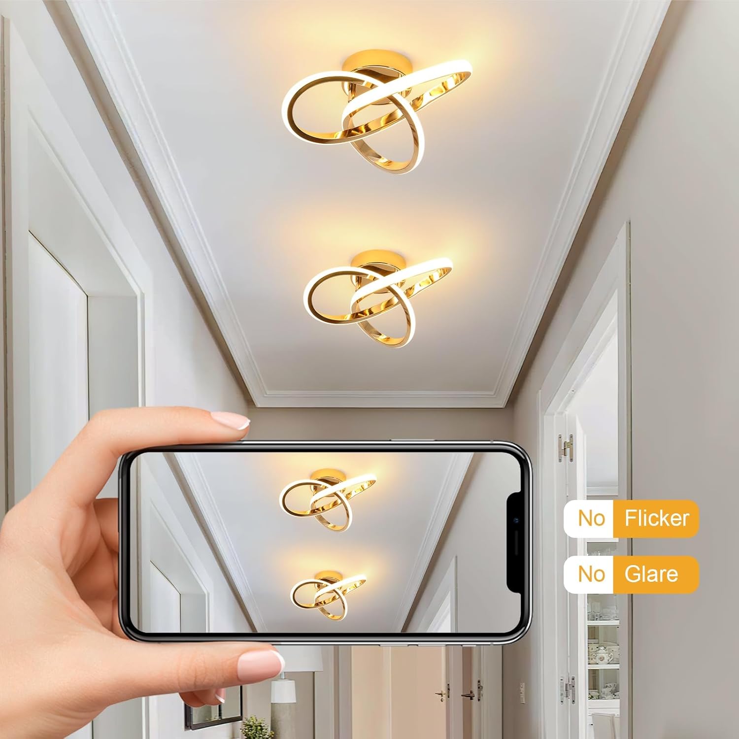 Ceiling Light - Gold Aluminium Frame, Warm Light