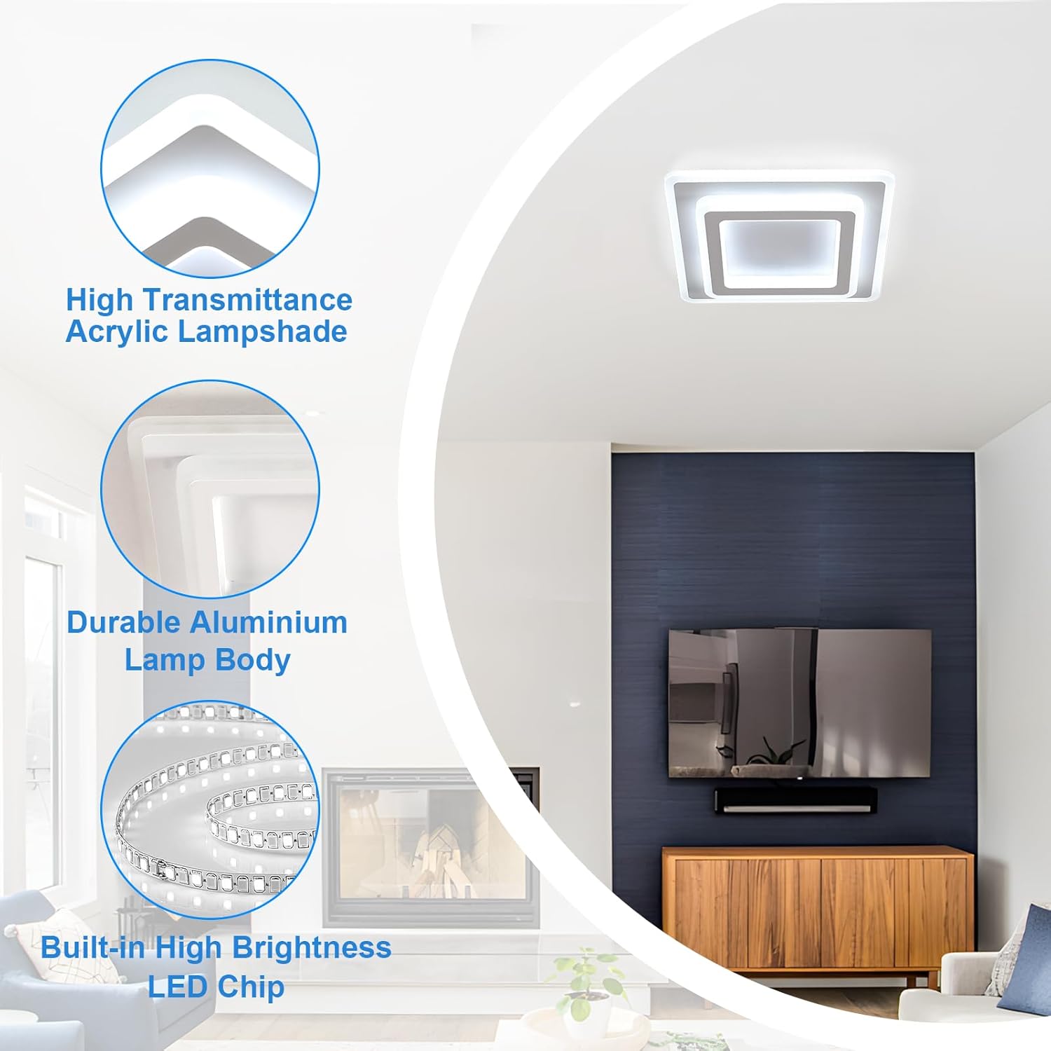 Ceiling Light - White Acrylic Frame, White Light