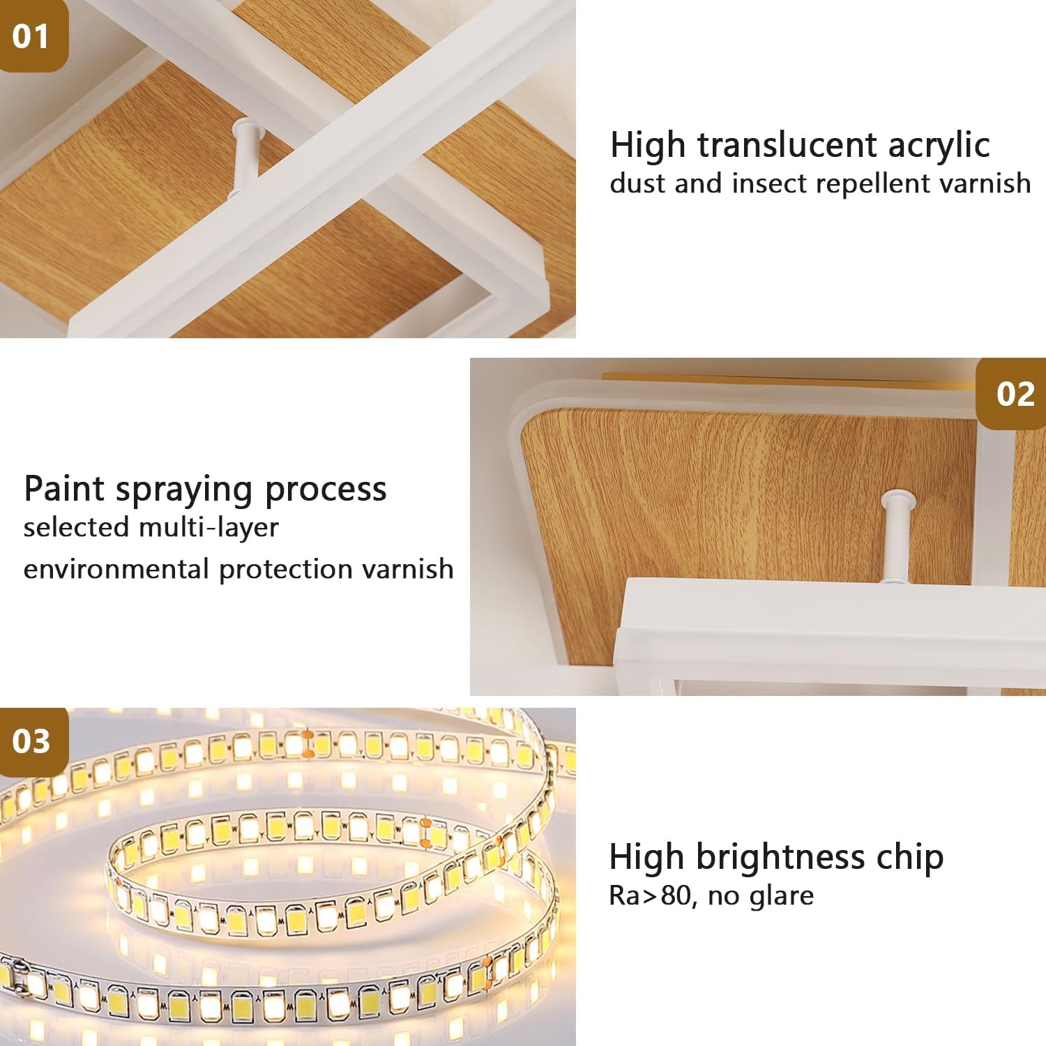Ceiling Light - Wood Acrylic Frame, Tunable and Dimmable