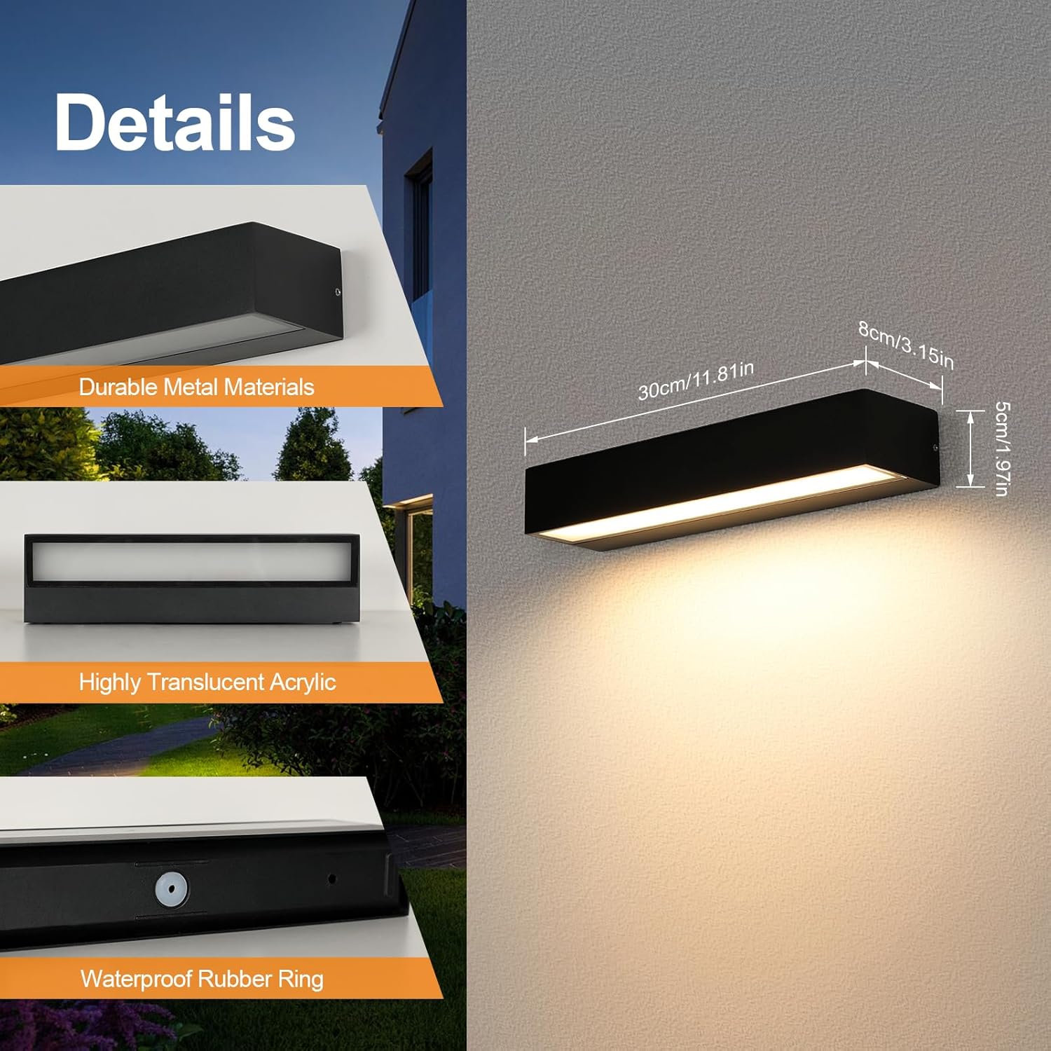Wall Light - Black Metal Frame, Warm Light